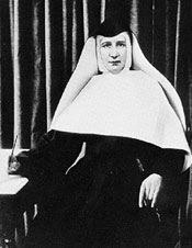 The picture of Mother Caroline holding a pen poised to write is also not authentic. The person pictured is S. Mary Xavier Baggeler who, we learn from oral tradition, looked somewhat like Mother Caroline did as a young sister; however, it is not certain whose face is shown.