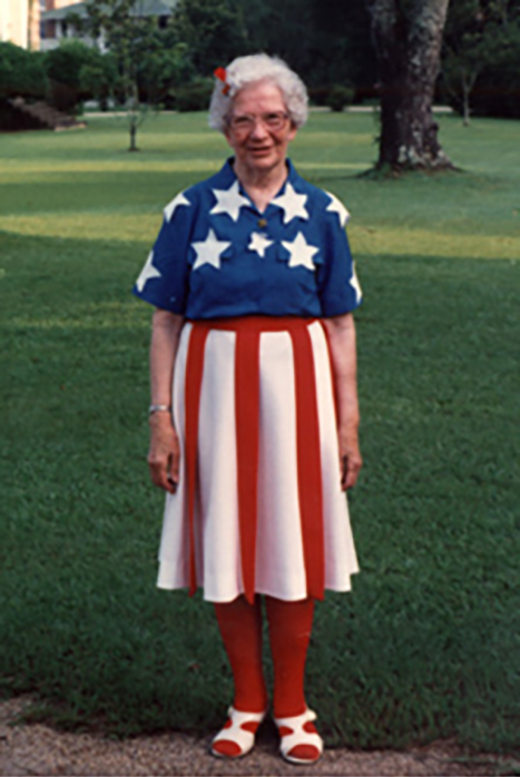 SSND Heritage Workshops often fell on July 4th. Mother Georgianne, SSND, dressed in her July 4th costume and celebrated the day with gusto.