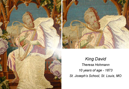 Image of needlework. Title: King David Student: Theresa Hohmann 10 years of age - 1873 St. Joseph's School. St Louis, MO